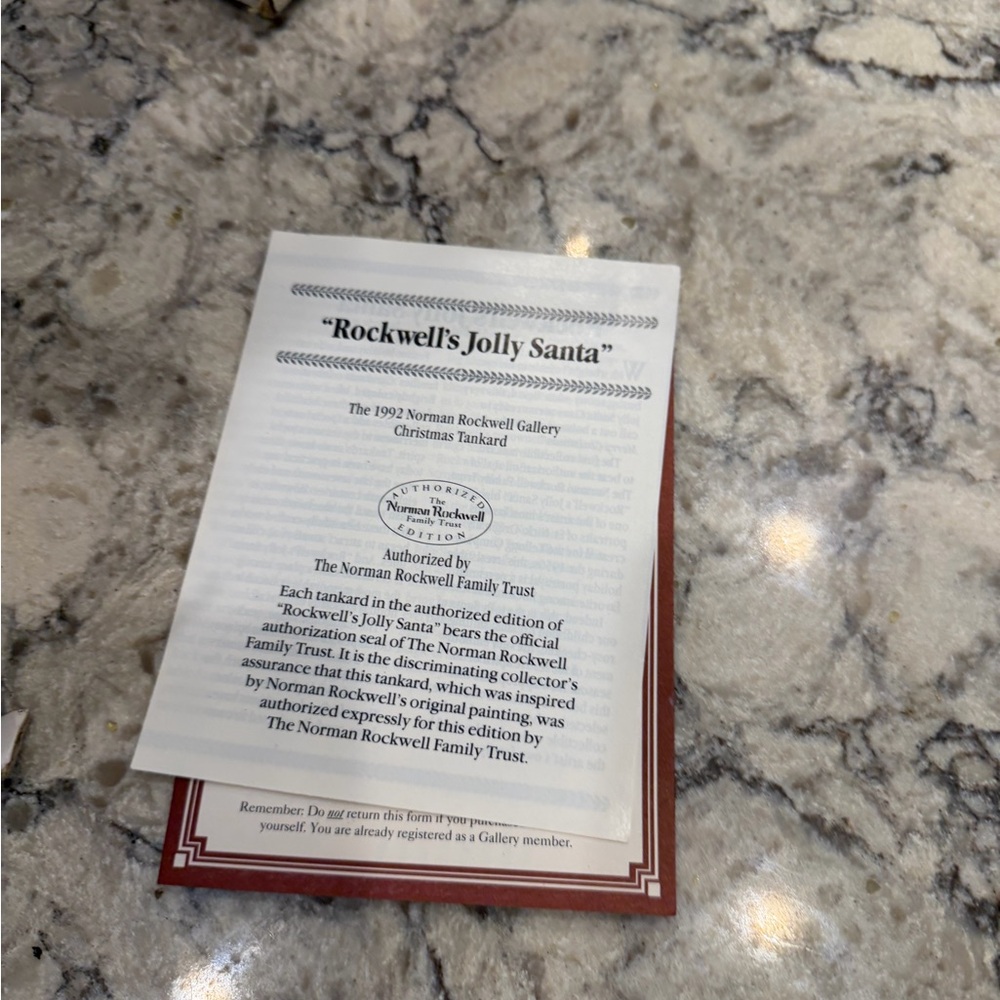 Norman Rockwell's Jolly Santa Authorized Certificate - 1994 Gallery Collection